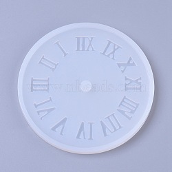 Silicone Molds, Resin Casting Molds, For UV Resin, Epoxy Resin Jewelry Making, Flat Round with Roman Numerals Clock, White, 104x7.5mm(DIY-E015-09A)