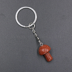 Synthetic Goldstone Mushroom Keychain, with Iron Findings, 7.5x2.5cm(MUSH-PW0002-03N)