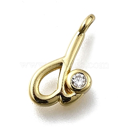 Brass Micro Pave Cubic Zirconia Pendants, Letter Charms, Rack Plating, Long-Lasting Plated, Cadmium Free & Lead Free, Letter D, 13x7.5x2mm, Hole: 1.6mm(KK-B132-12G-D)