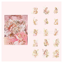 30Pcs 15 Styles PET Self Adhesive Fairy Decorative Stickers, Waterproof Decals, for DIY Scrapbooking, Misty Rose, Packing: 150x100mm, 2pcs/style(PW-WG57244-05)