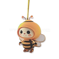 Cute Bees Acrylic Pendant Decoration, Nylon Cord for Car Backpack Home Hanging Ornaments, Gold, 317mm(HJEW-G026-01E)