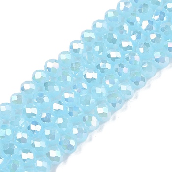 Electroplate Glass Beads Strands, Imitation Jade Beads, AB Color Plated, Faceted, Rondelle, Pale Turquoise, 4x3mm, Hole: 0.4mm, about 113~115pcs/strand, 16.14~16.34 inch(41~41.5cm)