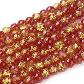 Spray Painted Crackle Glass Beads Strands, Round, Two Tone, Tomato, 6mm, Hole: 1.3~1.6mm, about 133pcs/strand, 31.4 inch