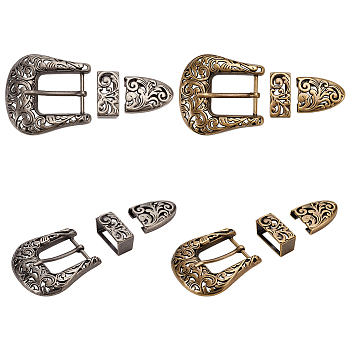 Elite 4 Sets 2 Colors Belt Alloy Buckle Sets, include Roller Buckle, Rectangle Silder Charm, Triangle Zipper Stopper, Mixed Color, 63x59x8mm, 2 sets/color