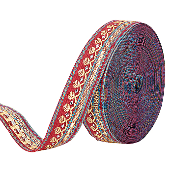 12.5 Yards Polyester Ribbon, Jacquard Ribbon, Tyrolean Ribbon, Floral Pattern, Dark Red, 20x0.5mm