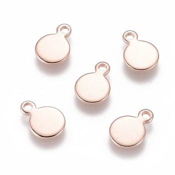 201 Stainless Steel Charms, Flat Round, Stamping Blank Tag, Rose Gold, 10x7x0.6~0.7mm, Hole: 1.8~2mm
