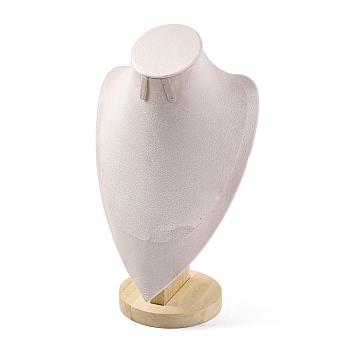 Bust Shaped Microfiber & Wood Jewelry Necklace & Earrings Display Stands, White, 11.5x18.5x31cm