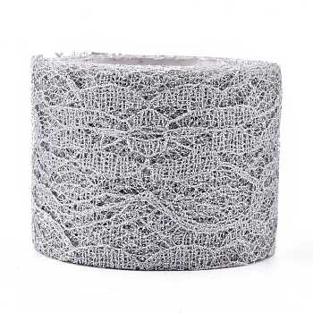 Sparkle Lace Fabric Ribbons, with Glitter Powder, for Wedding Party Decoration, Skirts Decoration Making, Gray, 2 inch(5cm), 10 yards/roll