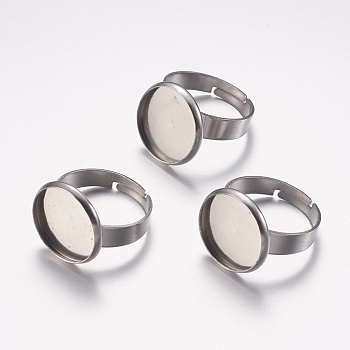 Verstellbare 304 Fingerring-Komponenten aus Edelstahl, Pad-Ring Basis Zubehör, Flachrund, Edelstahl Farbe, Fach: 14 mm, 17 mm