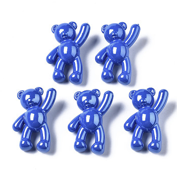 Opaque Acrylic Pendants, Pearl Luster Plated, Bear, Blue, 36x22x13.5mm, Hole: 2.5mm