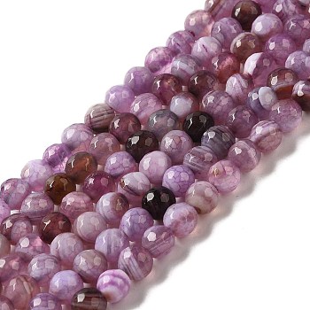 Natural Agate Beads Strands, Dyed & Heated, Faceted Round, Old Rose, 6mm, Hole: 0.9mm, about 66pcs/strand, 14.45 inch(36.7cm)