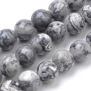 Natural Map Stone/Picasso Stone/Picasso Jasper Beads Strands, Round, 10mm, Hole: 1mm, about 40pcs/strand, 15.7 inch