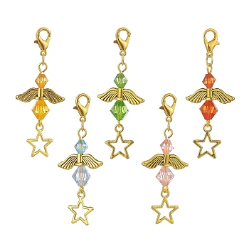 Angel Acrylic Pendant Decorations, Zinc Alloy Star Lobster Clasps Charm, Clip-on Charms, for Keychain, Purse, Backpack, Mixed Color, 53mm