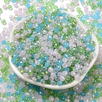 Glass Beads, Faceted, Rondelle, Azure, 4x3mm, Hole: 0.4mm, about 6800pcs/500g