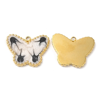 304 Stainless Steel Enamel Pendants, Real 18K Gold Plated, Butterfly Charm, Floral White, 14x18x2mm, Hole: 1.4mm