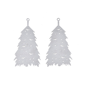 201 Stainless Steel Pendants, Etched Metal Embellishments, Christmas Tree, Stainless Steel Color, 44.5x22x0.3mm, Hole: 1.4mm