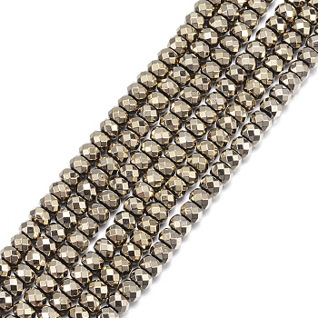 Rondelle Non-magnetic Synthetic Hematite Beads Strands, Imitation Pyrite, Faceted, Antique Bronze Plated, 4x3mm, Hole: 1mm, about 138pcs/strand, 16 inch