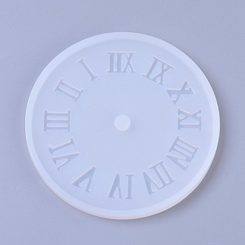 Silicone Molds, Resin Casting Molds, For UV Resin, Epoxy Resin Jewelry Making, Flat Round with Roman Numerals Clock, White, 104x7.5mm