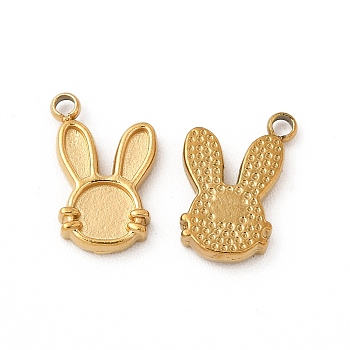 Ion Plating(IP) 304 Stainless Steel Pendant Cabochon Settings for Enamel, Rabbit, Real 14K Gold Plated, 11x8x1.5mm, Hole: 1.2mm