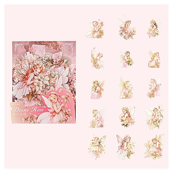 30Pcs 15 Styles PET Self Adhesive Fairy Decorative Stickers, Waterproof Decals, for DIY Scrapbooking, Misty Rose, Packing: 150x100mm, 2pcs/style