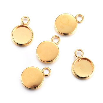 201 Stainless Steel Pendant Cabochon Settings, Plain Edge Bezel Cups, Flat Round, Golden, Tray: 8mm, 13.5x10x2mm, Hole: 2mm