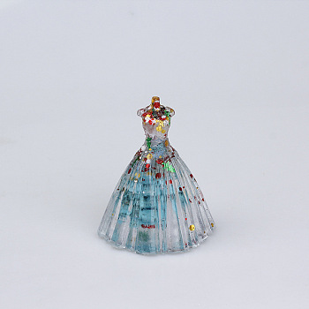 Resin Wedding Dress Display Decoration, with Natural Gemstone Chips inside Statues for Home Office Decorations, Dark Turquoise, 56x70mm