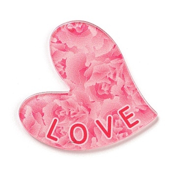 Valentine's Day Acrylic Pendants, Heart, Flamingo, 42x41.5x2.5mm, Hole: 1.6mm