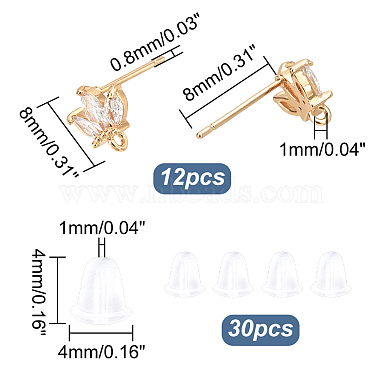 dicosmetic 12pcs boucles d'oreilles en laiton micro pavé de zircone cubique transparente(KK-DC0001-28)-2