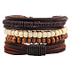 Регулируемый плетеный кожаный шнур деревянные бисерные многожильных браслеты(BJEW-P0001-15)-1