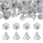 38Pcs Glass Charms, Flower, with Platinum Tone Brass Loop & Glitter Powder, Gradient Color, Gray, 10.5x11mm, Hole: 2mm(GLAA-TADJ0001-19D)