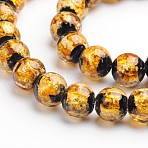Glow in the Dark Luminous Style Handmade Silver Foil Glass Round Beads, Goldenrod, 12mm, Hole: 2mm(FOIL-I006-12mm-01)