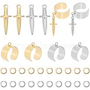 Unicraftale DIY Dagger Charm Cuff Ring Making Kit, Including Stainless Steel Open Ring Findings, 304 Stainless Steel Pendants & Jump Rings, Golden & Stainless Steel Color, 28Pcs/box(DIY-UN0003-66)