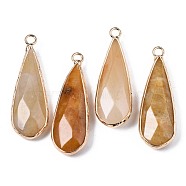 Natural Topaz Jade Pendants, with Golden Plated Brass Edge and Loop, Teardrop, Faceted, 36~37x12x6mm, Hole: 2.5mm(G-S359-319F)