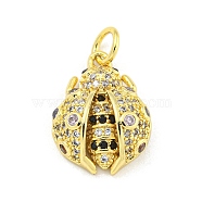 Ladybug Rack Plating Brass Micro Pave Cubic Zirconia Pendants, Cadmium Free & Lead Free, with Jump Ring, Real 18K Gold Plated, 16x13x5mm, Hole: 3.5mm(KK-Z053-03G)