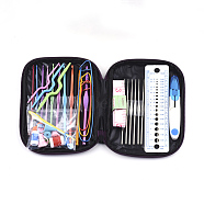 Knitting Tools Sets, Sewing & Crochet Knitting Kit, Aluminum Handle Knit Needles, Full Set Knit Gauge, Measuring Tape, Stitch Holders, Markers & Scissors Etc, Mixed Color, 17.5x13x2.8cm(TOOL-S011-05)