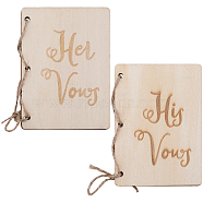 Creative Wooden Greeting Cards, Wedding Vows Book, with Jute Rope and Kraft Paper, Rectangle with Word, Antique White, 105x75x2mm(DIY-WH0349-171B)
