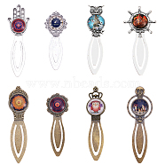 Tibetan Style Bookmark Cabochon Settings and Transparent Glass Cabochons, Mixed Color, Tray: 20mm, 81x31x4mm, 16pcs/set(TIBE-SC0001-06)
