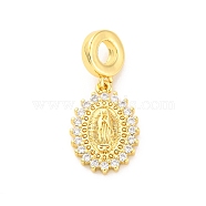 Brass Clear Cubic Zirconia European Dangle Pendants, Religion Large Hole Pendants, Real 16K Gold Plated, Oval, 24mm, Hole: 4.5mm, pendants: 17.5x12x3.5mm(KK-D325-28G-02)