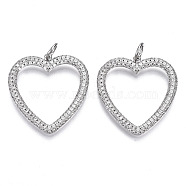 Brass Micro Pave Cubic Zirconia Pendants, with Jump Ring, Heart, Nickel Free, Real Platinum Plated, Clear,  31x29x3mm, Hole: 5mm(ZIRC-T013-16P-NF)