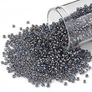 TOHO Round Seed Beads, Japanese Seed Beads, (997) Gilt Lined AB Light Sapphire, 11/0, 2.2mm, Hole: 0.8mm, about 1110pcs/bottle, 10g/bottle(SEED-JPTR11-0997)