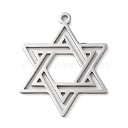 304 Stainless Steel Pendants, Star of David Charms, Stainless Steel Color, 37.5x29.5x1.5mm, Hole: 2mm(STAS-R116-01P)