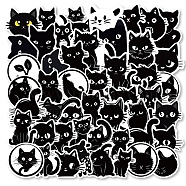 50Pcs PVC Self Adhesive Cat Cartoon Stickers, Waterproof Pet Decals for Laptop, Bottle, Luggage Decor, Black, 44~72x37.5~74x0.2mm(STIC-B001-06)