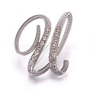 Alloy Brooches, with Rhinestone, Letter, Letter.U, Platinum, 48x41x4mm, Pin: 1mm(JEWB-WH0005-01U-P)