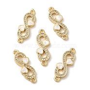 Rack Plating Brass Micro Pave Clear Cubic Zirconia Connector Charms, Number 8 Links with Synthetic Opal, Lead Free & Cadmium Free, Long-Lasting Plated, Real 18K Gold Plated, 21.5x7.5x2.6mm, Hole: 1.2mm(KK-D088-42G)