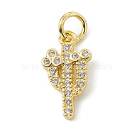 Brass Micro Pave Cubic Zirconia Charms, with Jump Rings, Cactus Charms, Real 18K Gold Plated, 14.5x8x1.5mm, Hole: 3.4mm(ZIRC-F132-04G)