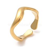 304 Stainless Steel Open Cuff Rings for Women, Wave, Real 18K Gold Plated, Inner Diameter: 17.2mm(STAS-D085-08G)