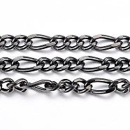 304 Stainless Steel Figaro Chains, Unwelded, with Spool, Faceted, Electrophoresis Black, 4~6x3x0.8mm, about 32.8 Feet(10m)/roll(CHS-H016-04B-10M)