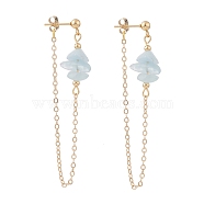 Natural Aquamarine Chip Beads Dangle Stud Earrings for Women, Chain Drop Earrings, Golden, 65x2mm, Pin: 0.7mm(EJEW-TA00028-01)