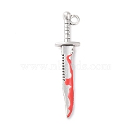 Alloy Emanel Pendants, Sword Charm, Antique Silver, Red, 43x10x3.5mm, Hole: 2.3mm(FIND-C028-01AS)