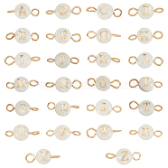 Elite 1 Set 26 Styles Natural Freshwater Shell Beads Connector Charms, with Golden Tone 304 Stainless Steel Double Loops, Flat Round with Letter A~Z, Seashell Color, 12x5.5x3.5mm, Hole: 2~2.5mm, 1pc/style, 26pcs/set(FIND-PH0008-08)